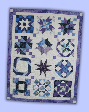 blue and purple sampler quilt