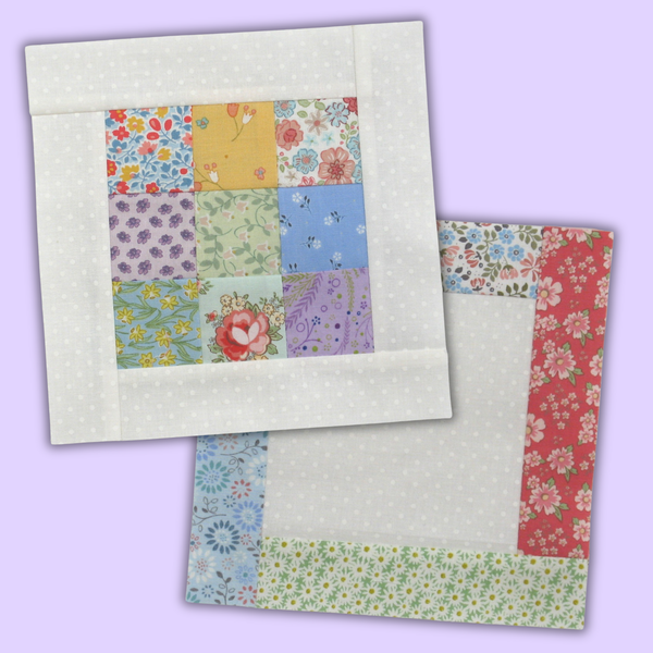 framed nine patch and square quilt blocks